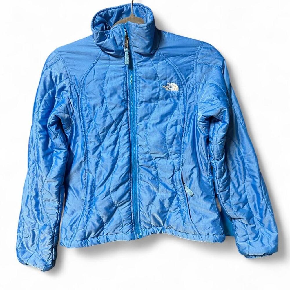 XS The North Face women’s blue puffer jacket w funnel neck.